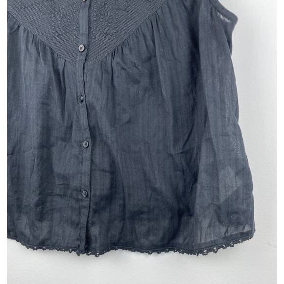 Lucky Brand Sleeveless Button Up Geo Embroidered Black Tank Top - S - Picture 5 of 8